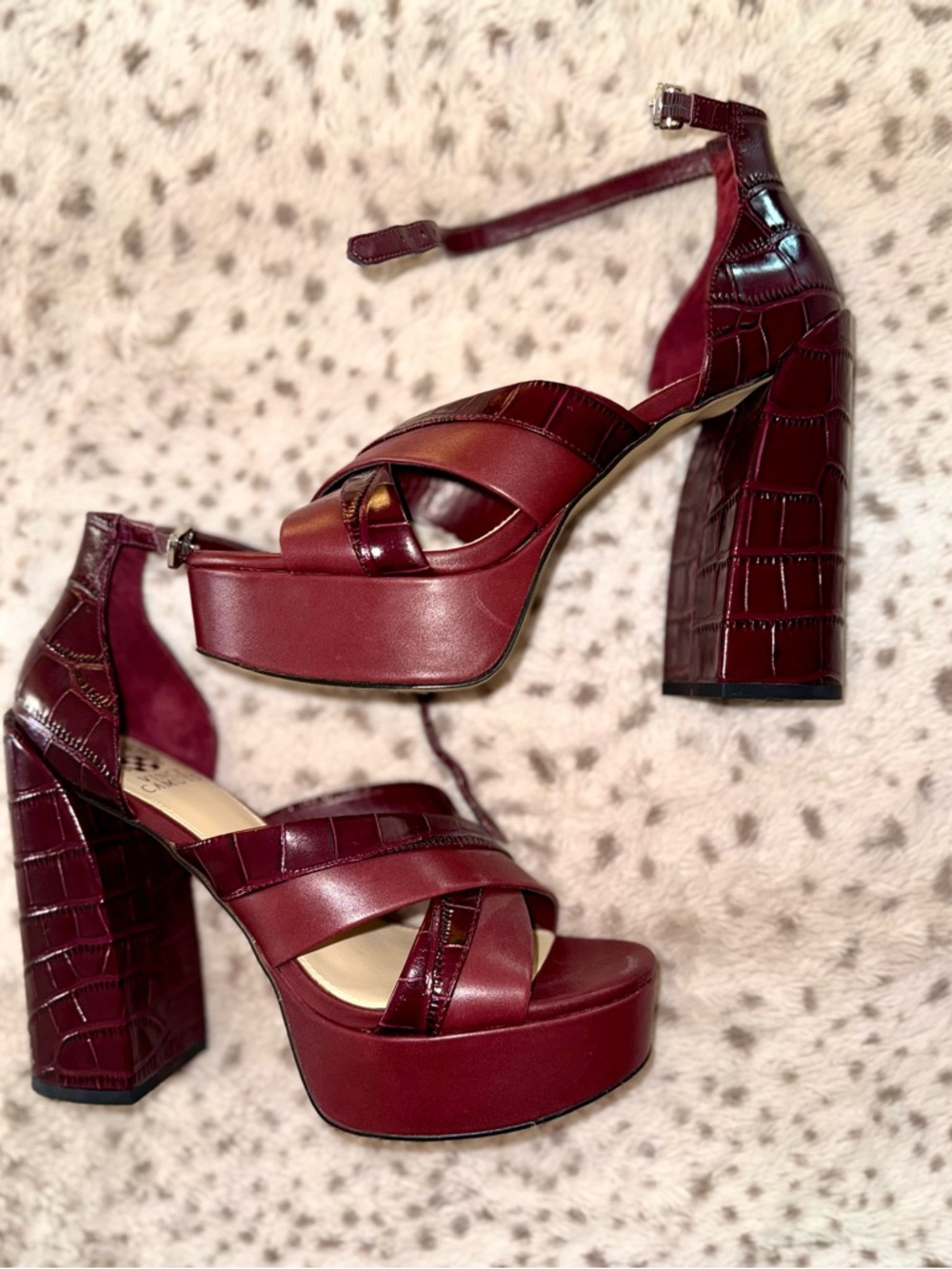 Vince Camuto Embossed Leather Platform Heels NWOT